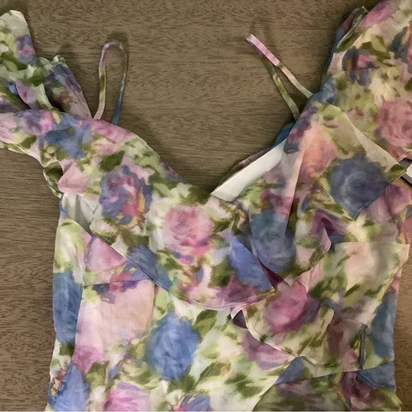 London Times Size 8 Cold Shoulder Hi-Low Dress with Feminine Ruffle NWT - Picture 9 of 14